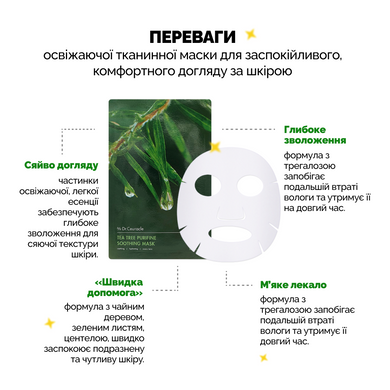 Набір заспокійливих масок з екстрактом чайного дерева Dr.Ceuracle Tea Tree Purifine Soothing Mask, 23мл * 10шт Купити в офіційному магазині Україні
